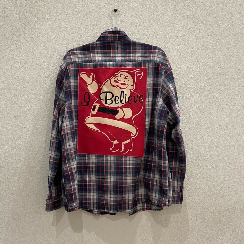 I Believe Christmas Up-cycled Flannel Shirt XL